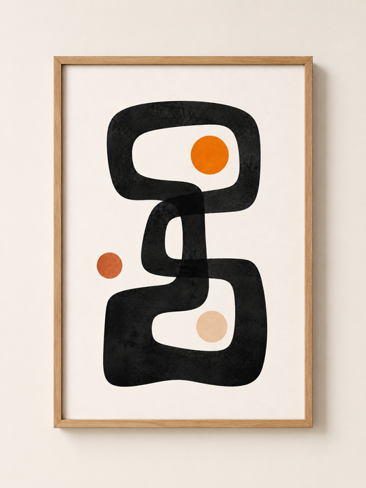 Affiche Abstraite Minimaliste – Formes Organiques Noir & Terracotta – avec ou sans Cadre