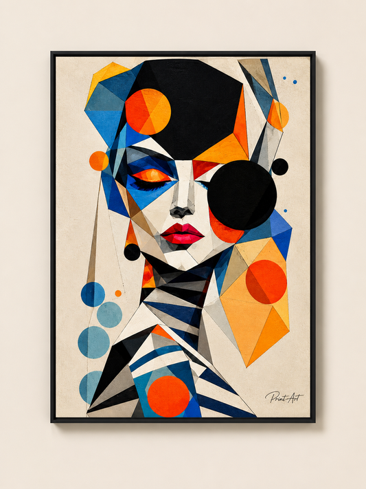Affiche Portrait Féminin Géométrique – Art Cubiste Contemporain – avec ou sans Cadre