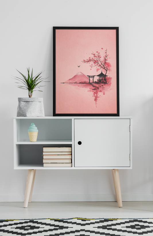Affiche Japonaise Zen – Mont Fuji & Cerisier – Poster avec ou sans Cadre