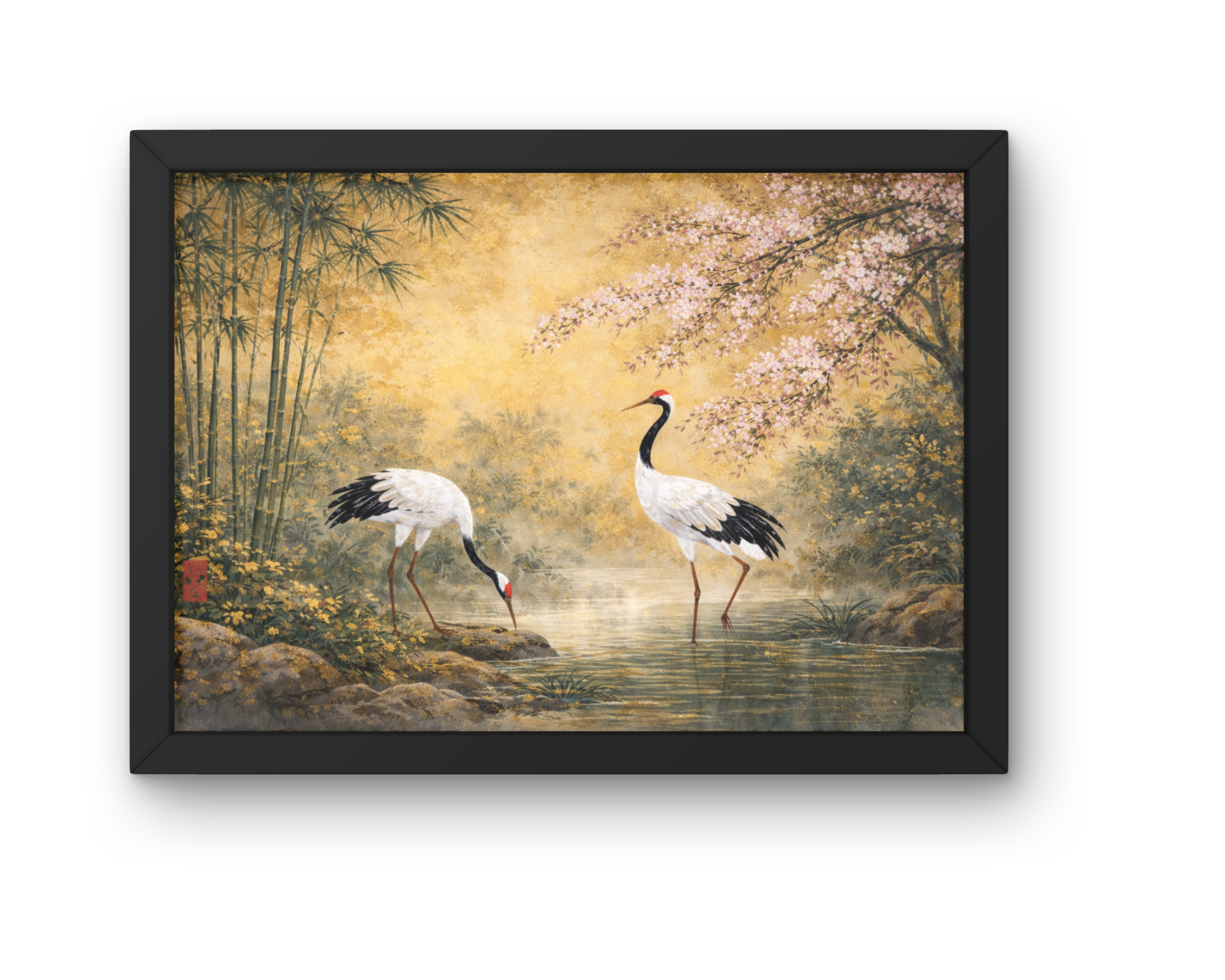 Affiche Japonaise Grues & Bambous – Décoration Murale Zen Art Asiatique