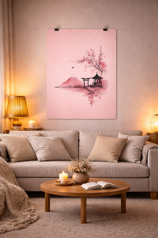 Affiche Japonaise Zen – Mont Fuji & Cerisier – Poster avec ou sans Cadre