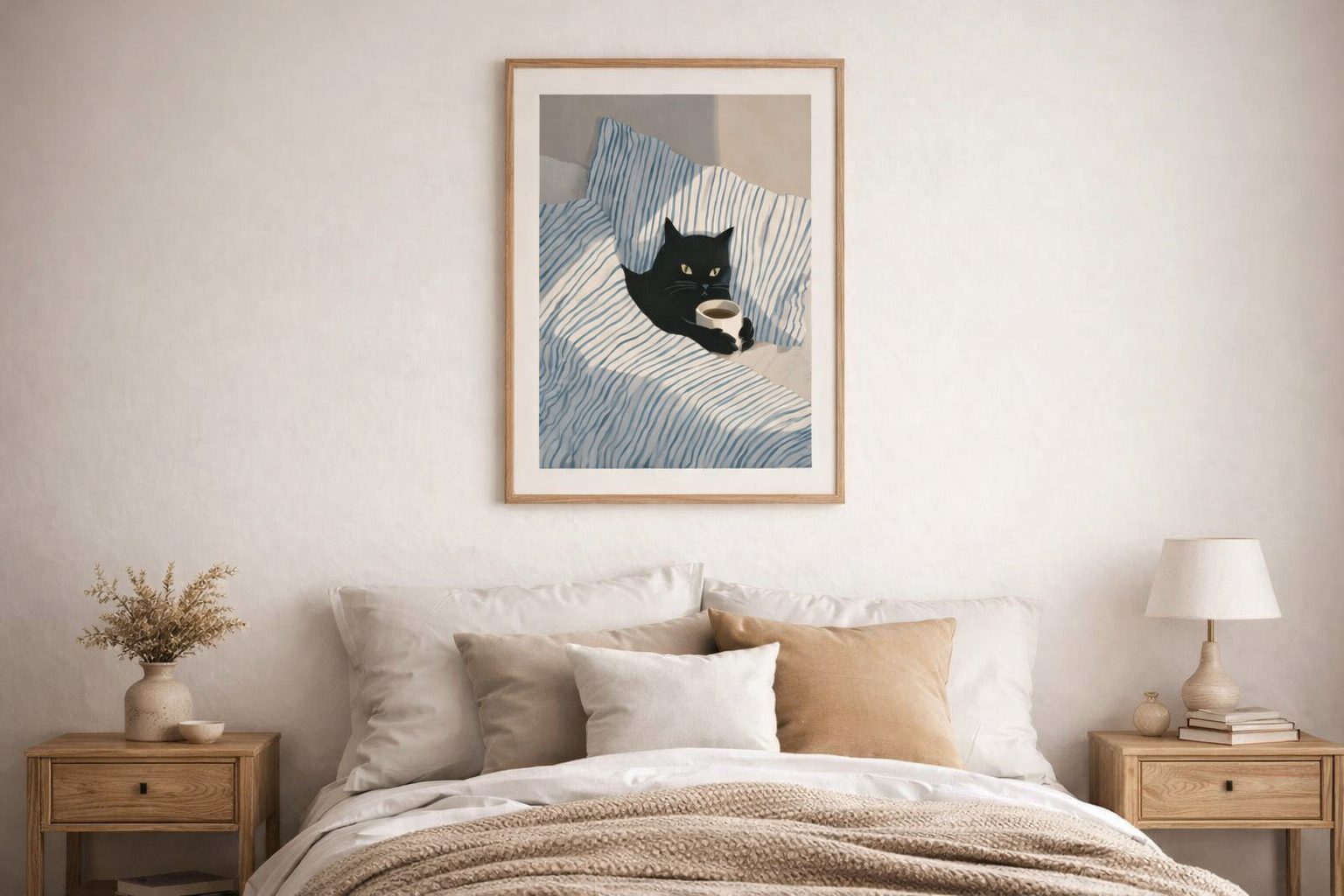 Affiche Chat Noir Cosy – Poster Illustration Moderne | Décoration Murale Chambre