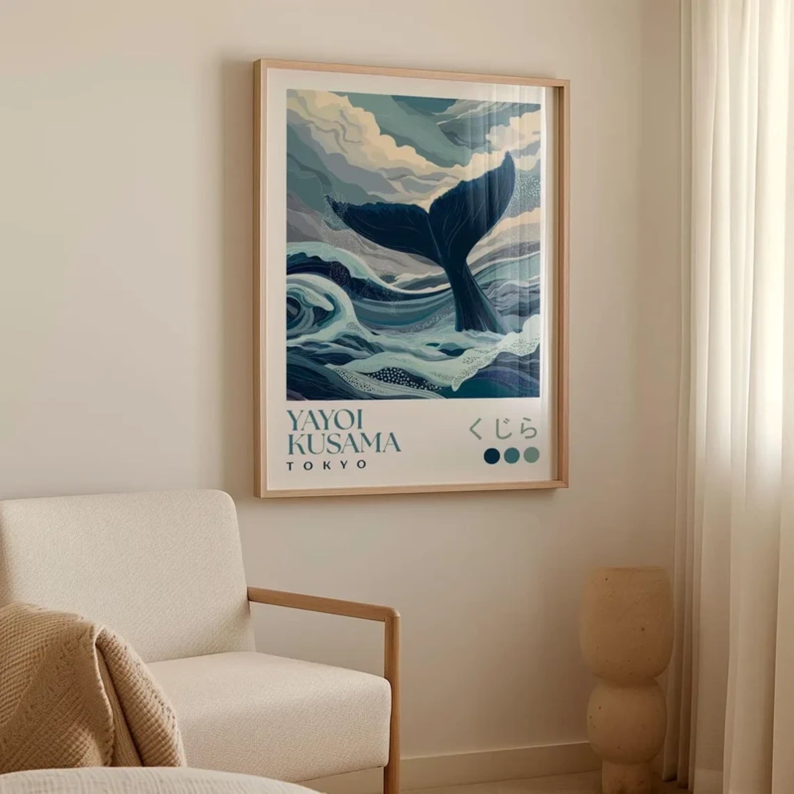 Affiche Art Japonais Yayoi Kusama – Baleine Océan Bleu | Poster Décoration Murale Tokyo