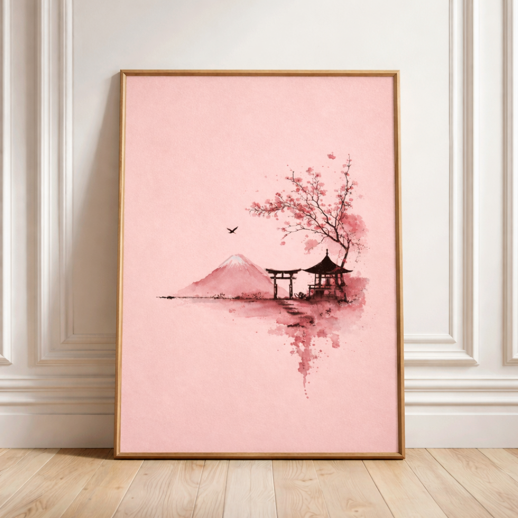 Affiche Japonaise Zen – Mont Fuji & Cerisier – Poster avec ou sans Cadre