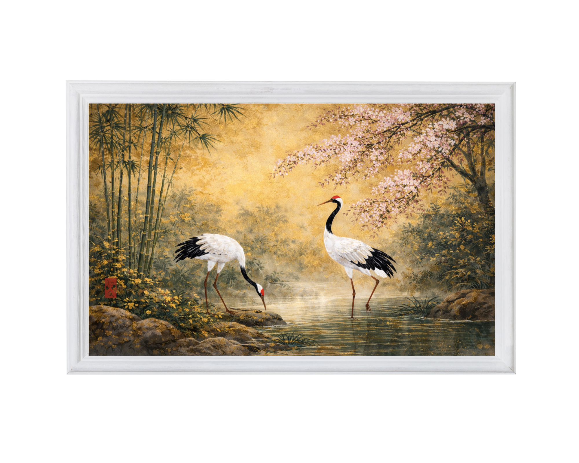 Affiche Japonaise Grues & Bambous – Décoration Murale Zen Art Asiatique