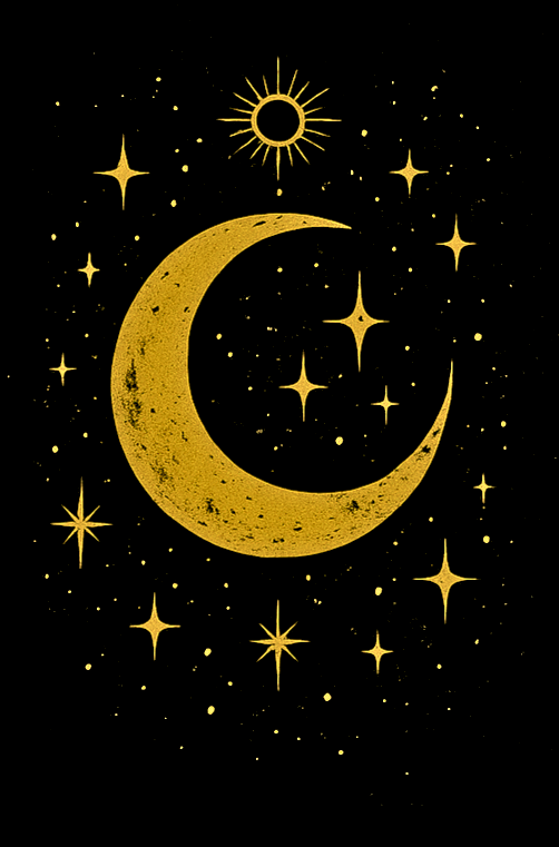 Affiche Céleste « Mystique Lunaire » – Lune Dorée sur Fond Noir – avec ou sans Cadre