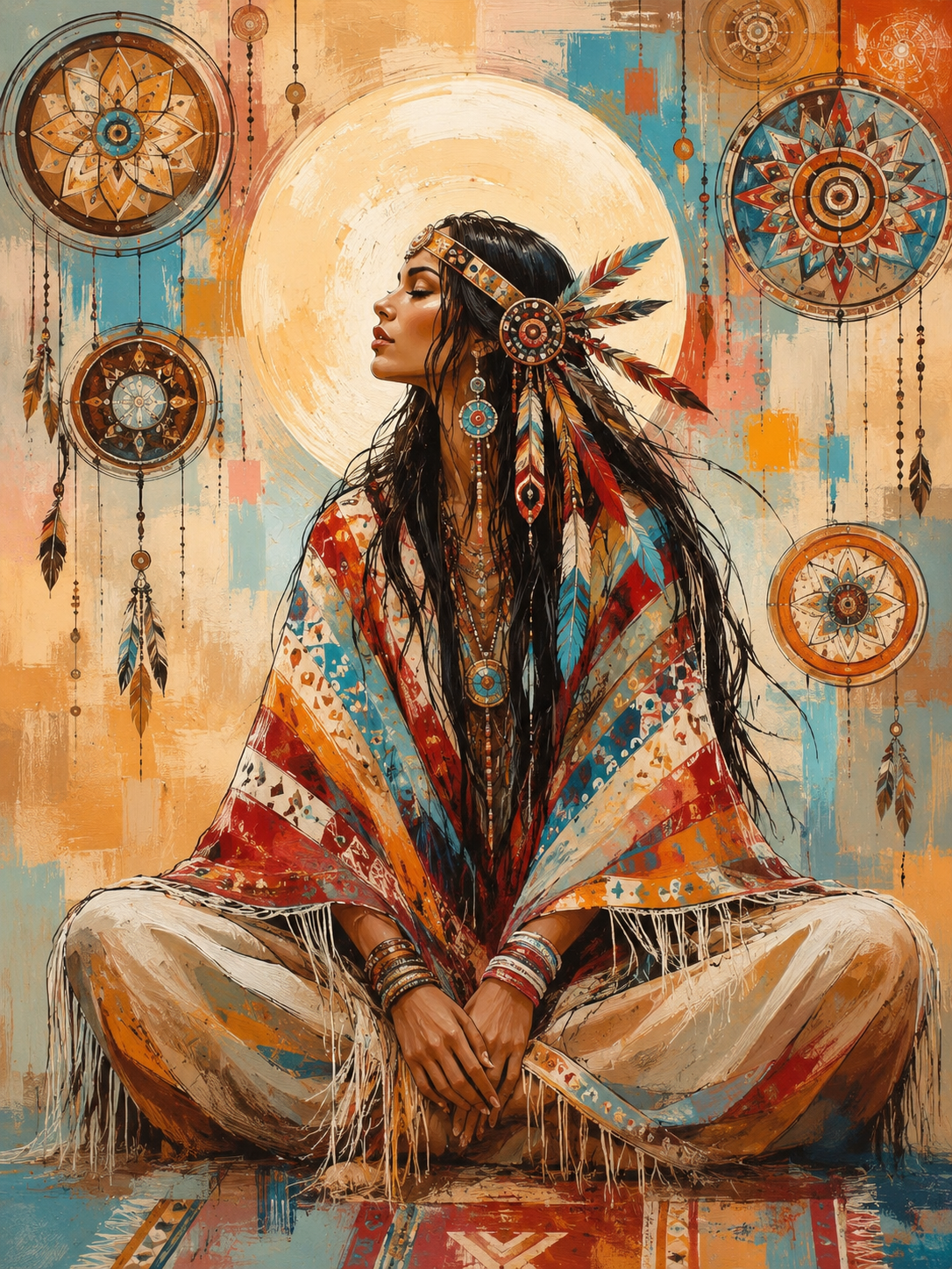 Affiche Spirituelle – Spirit Woman, Capteurs de Rêves & Mandalas | Art Amérindien