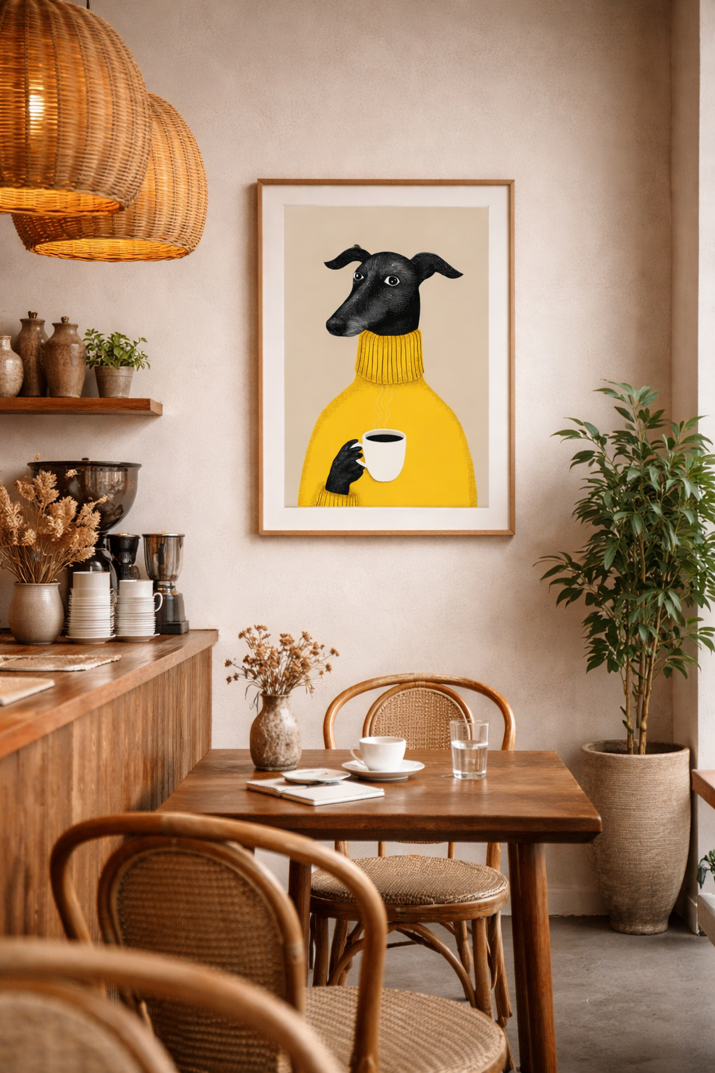Affiche Chien Design – Illustration Moderne Café | Poster Décoration Murale Originale