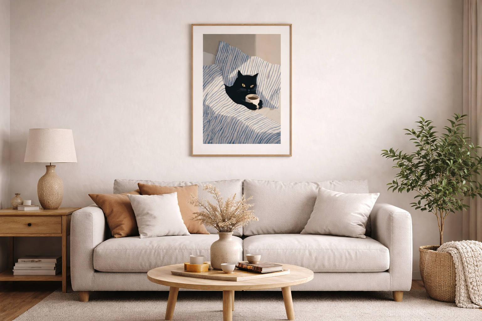Affiche Chat Noir Cosy – Poster Illustration Moderne | Décoration Murale Chambre