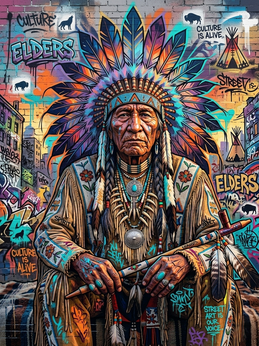 Affiche Street Art – Elders, Culture is Alive | Portrait Chef Amérindien