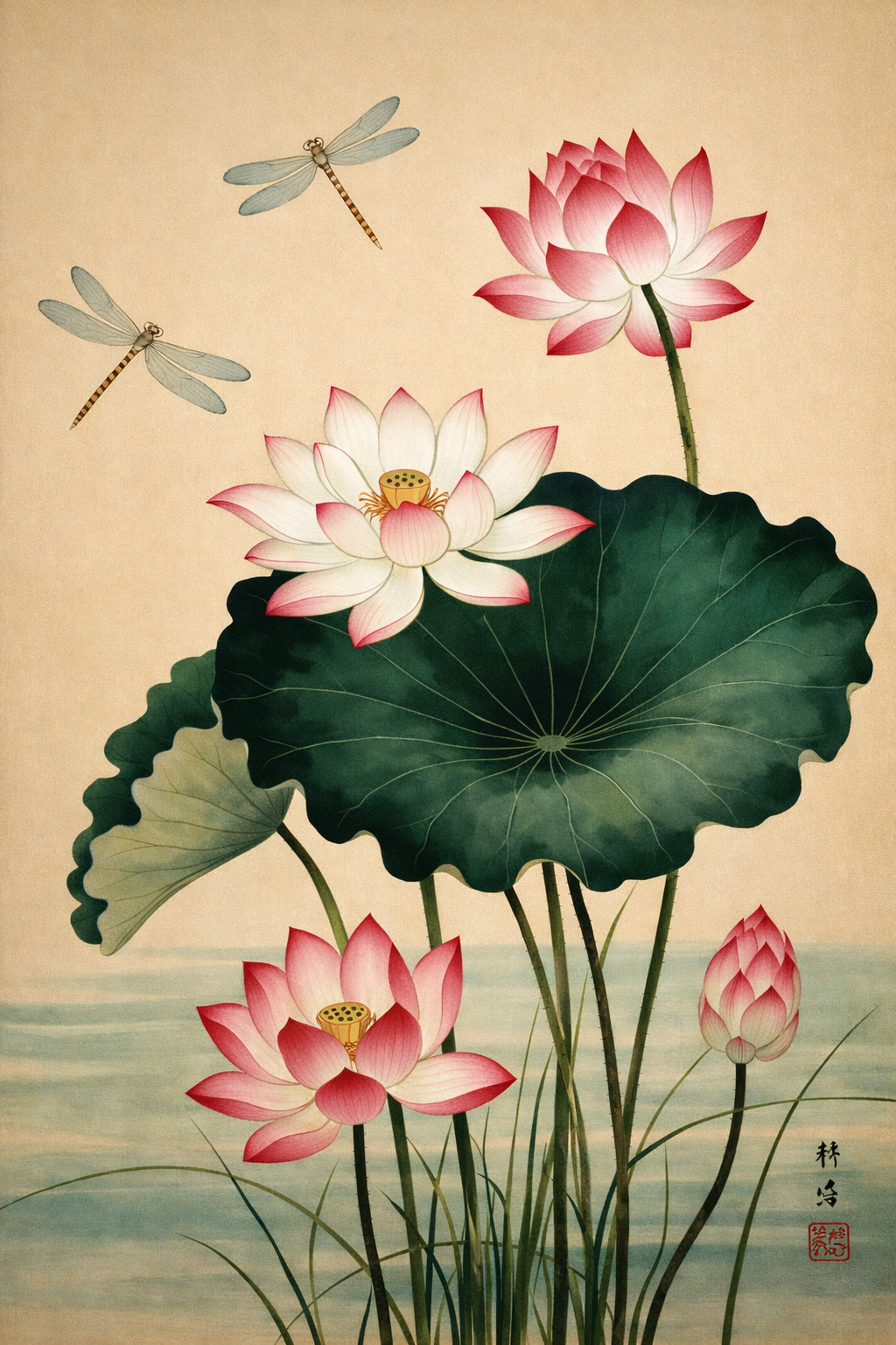Affiche Lotus & Libellules – Poster Zen pour Salon