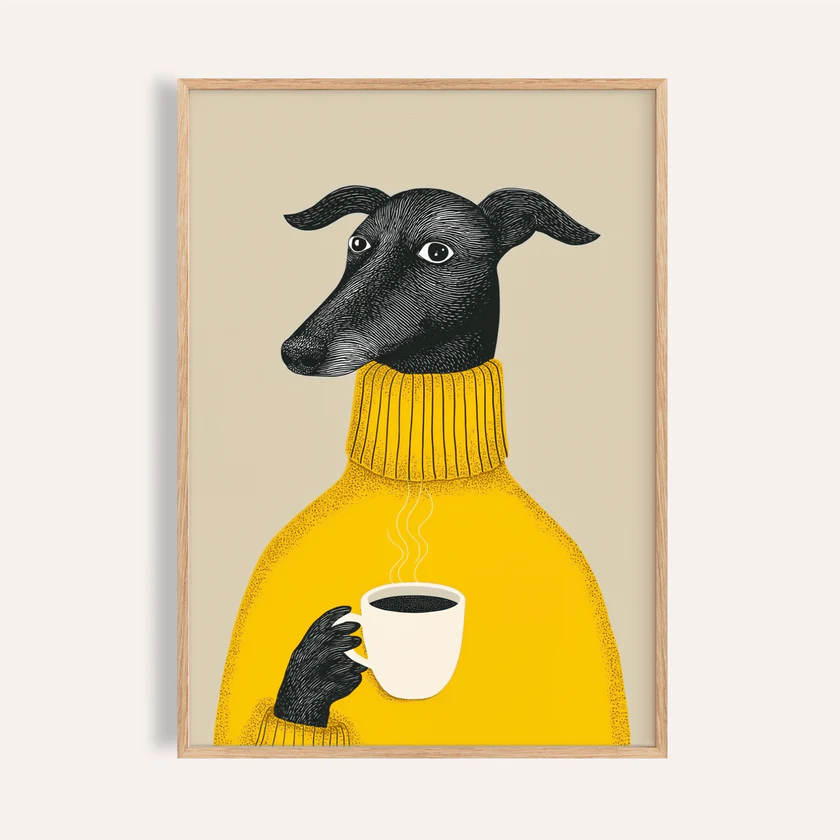 Affiche Chien Design – Illustration Moderne Café | Poster Décoration Murale Originale