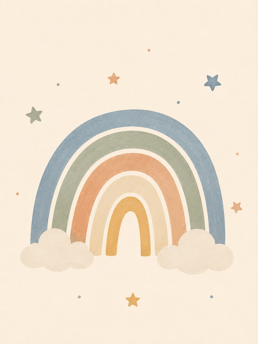 Affiche Enfant – Arc-en-Ciel Pastel Étoiles | Décoration Chambre Bébé