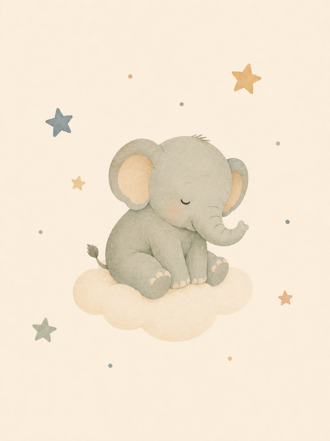Affiche Enfant – Éléphanteau sur son Nuage | Décoration Chambre Bébé