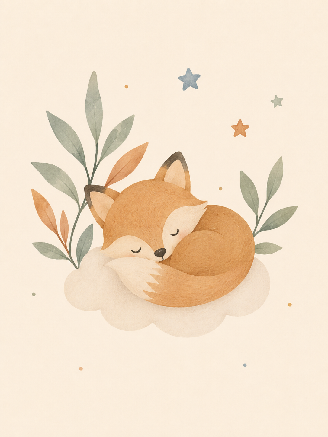 Affiche Enfant – Renardeau Endormi sur son Nuage | Décoration Chambre Bébé