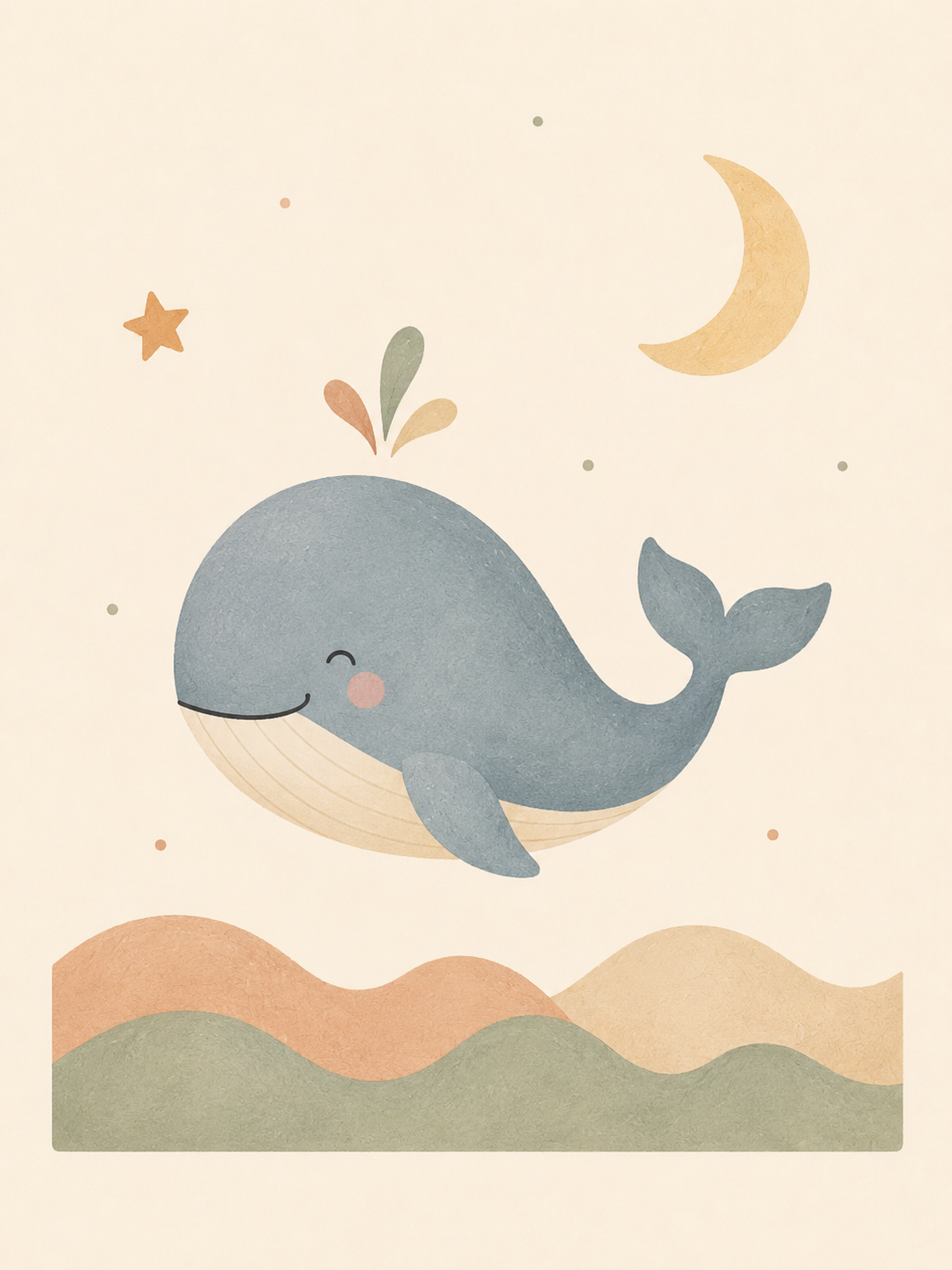 Affiche Enfant – Petite Baleine et la Lune | Décoration Chambre Bébé