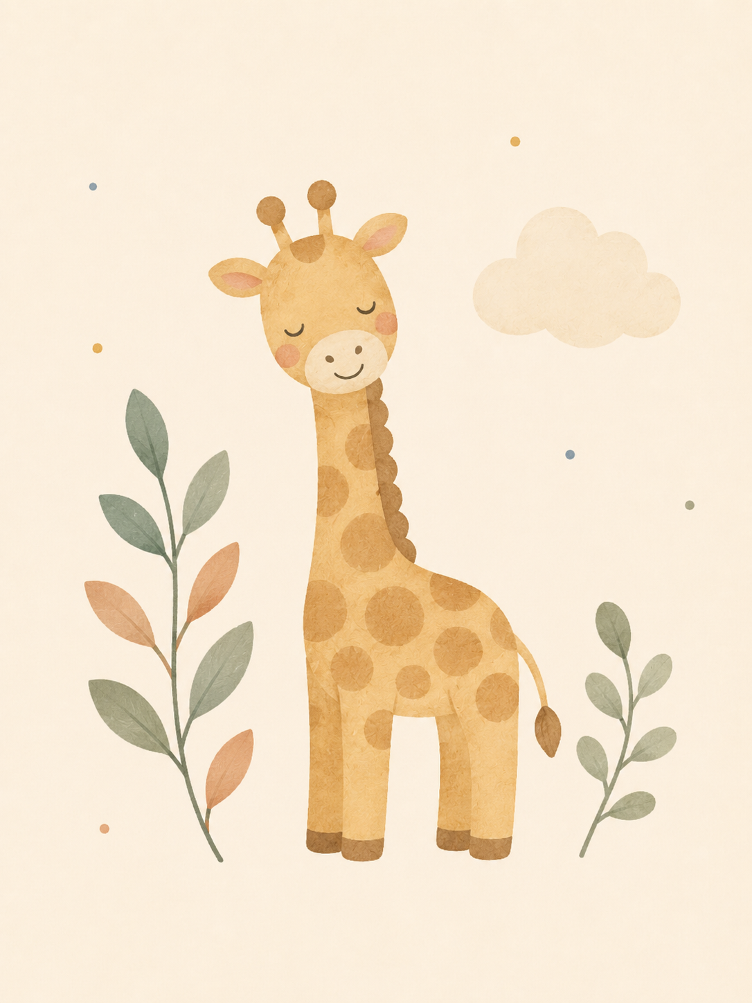 Affiche Enfant – Petite Girafe et ses Feuillages | Décoration Chambre Bébé