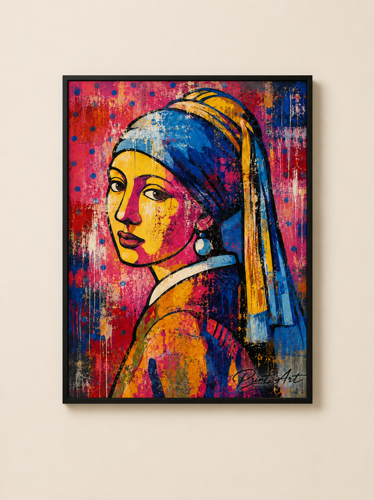 Affiche « La Fille à la Perle » Pop Art – Portrait Contemporain Coloré – avec ou sans Cadre