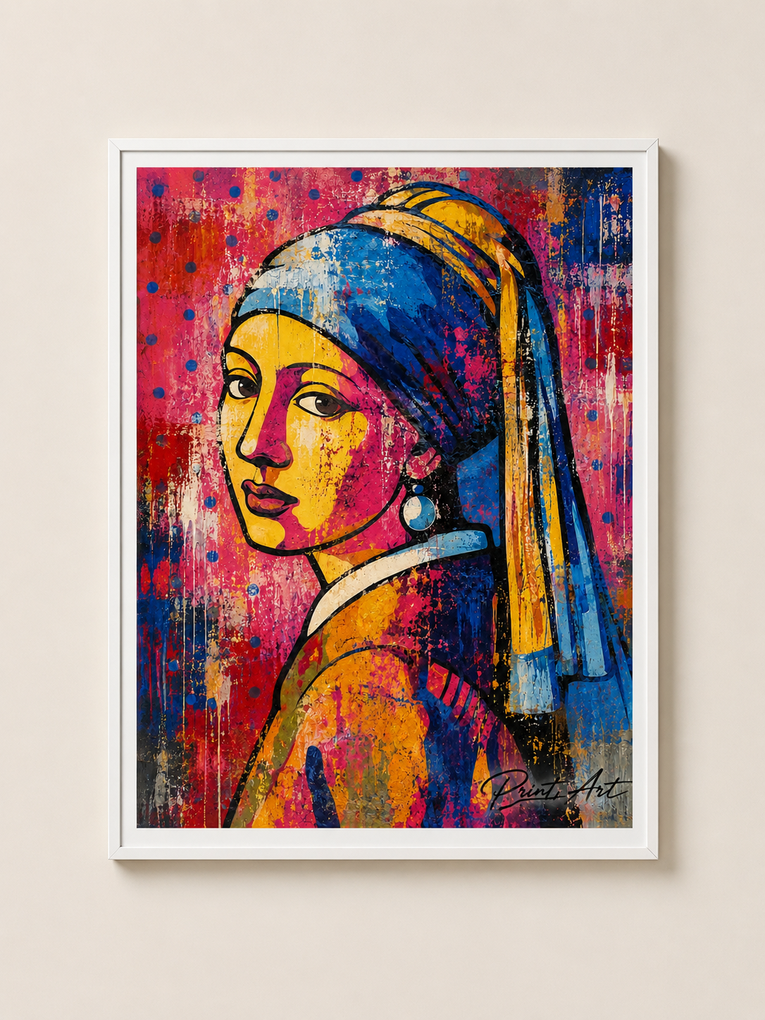 Affiche « La Fille à la Perle » Pop Art – Portrait Contemporain Coloré – avec ou sans Cadre