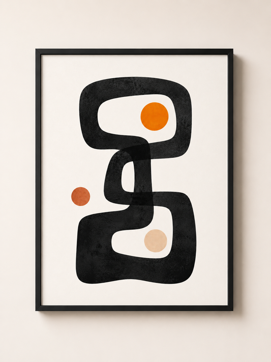 Affiche Abstraite Minimaliste – Formes Organiques Noir & Terracotta – avec ou sans Cadre