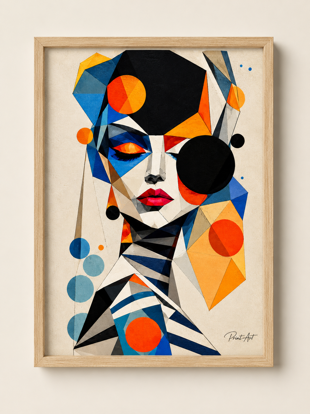 Affiche Portrait Féminin Géométrique – Art Cubiste Contemporain – avec ou sans Cadre