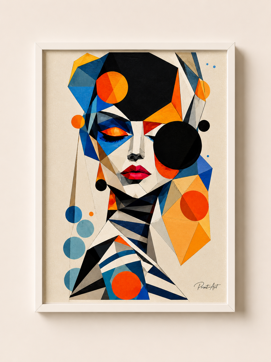 Affiche Portrait Féminin Géométrique – Art Cubiste Contemporain – avec ou sans Cadre