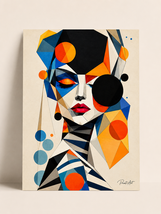Affiche Portrait Féminin Géométrique – Art Cubiste Contemporain – avec ou sans Cadre