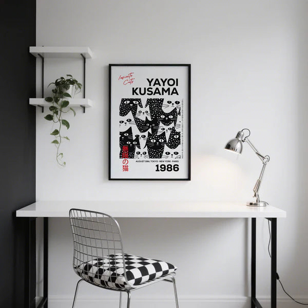 Affiche Yayoi Kusama – Infinite Cats 1986 | Poster Art Japonais Noir & Blanc – Édition Murale Deluxe