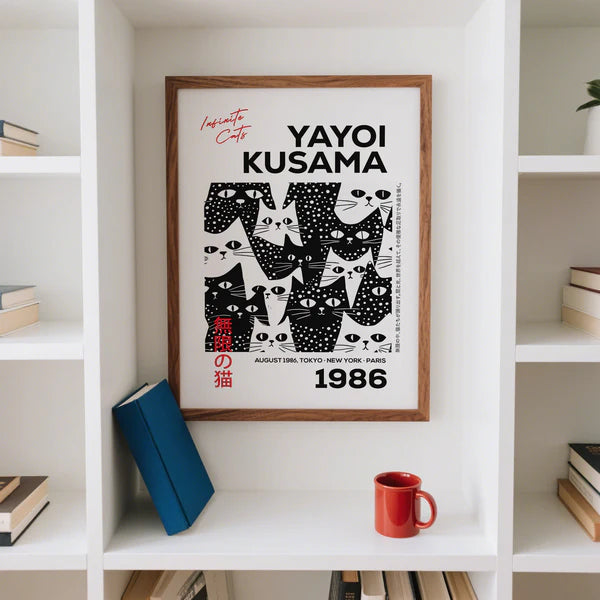 Affiche Yayoi Kusama – Infinite Cats 1986 | Poster Art Japonais Noir & Blanc – Édition Murale Deluxe