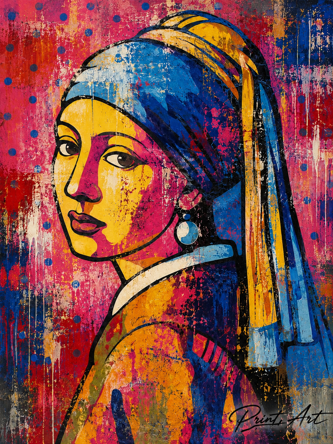 Affiche « La Fille à la Perle » Pop Art – Portrait Contemporain Coloré – avec ou sans Cadre