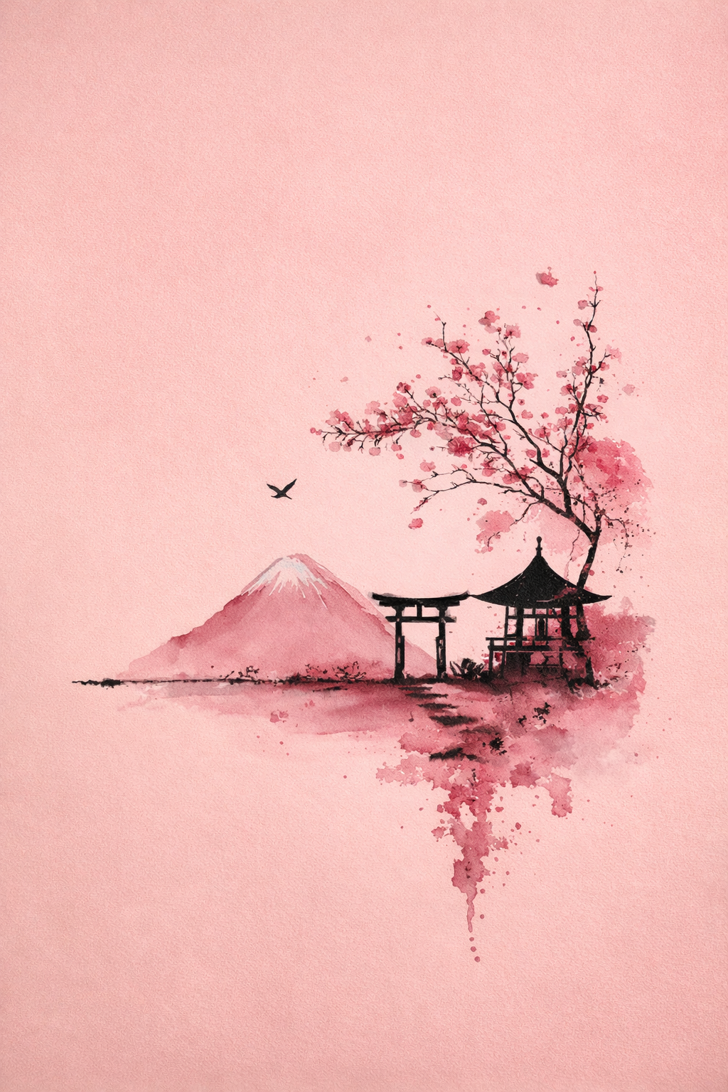 Affiche Japonaise Zen – Mont Fuji & Cerisier – Poster avec ou sans Cadre