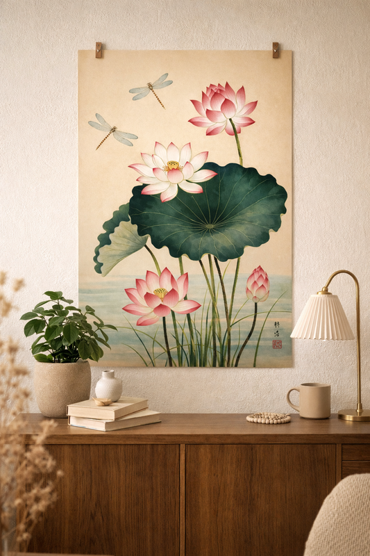 Affiche Lotus & Libellules – Poster Zen pour Salon