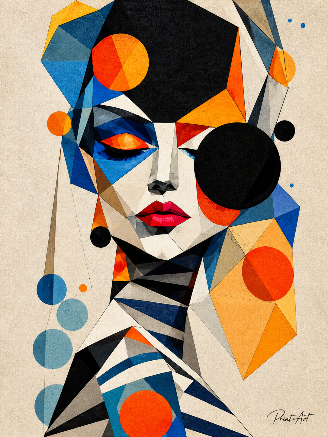 Affiche Portrait Féminin Géométrique – Art Cubiste Contemporain – avec ou sans Cadre