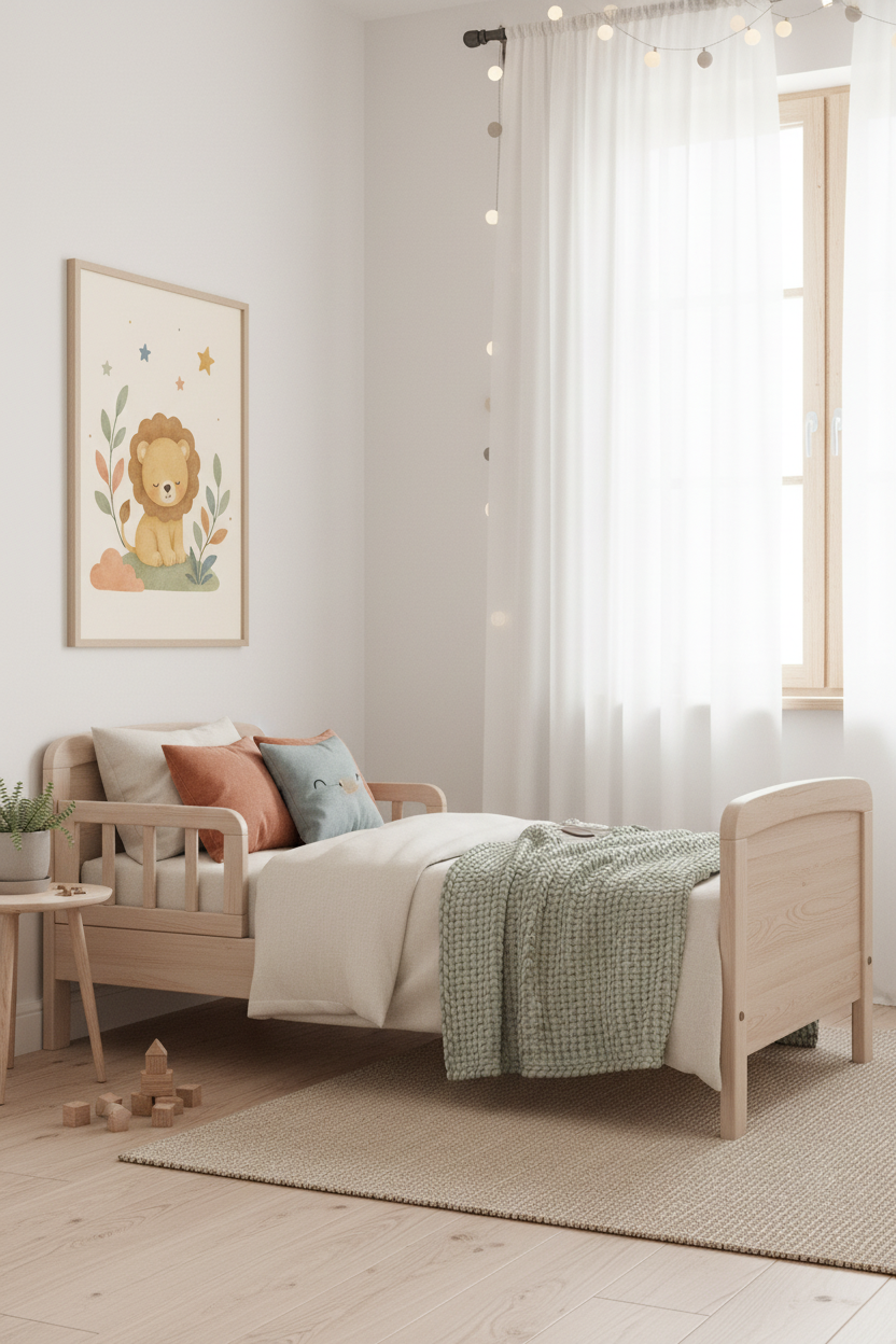 Mockup affiche petit lion étoiles dans une chambre enfant scandinave