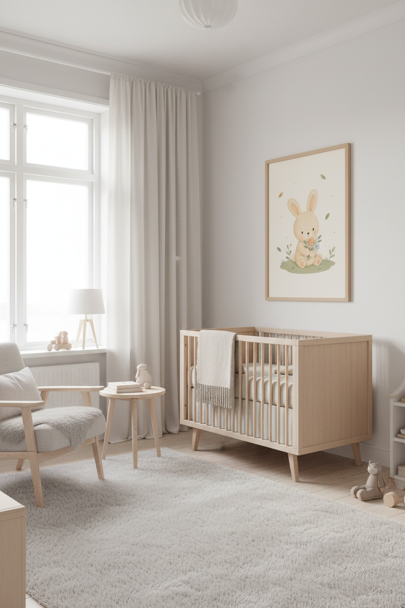 Mockup affiche petit lapin bouquet dans une chambre enfant scandinave