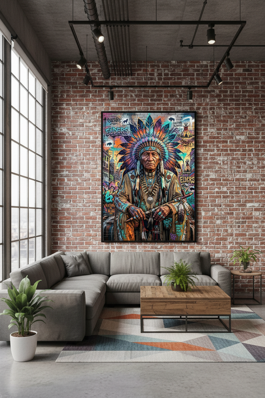 Mockup affiche Elders street art dans un loft urbain