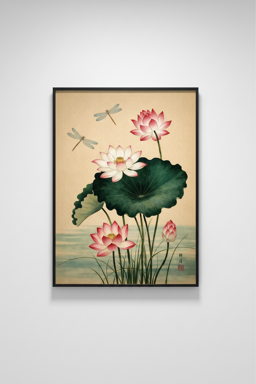 Mockup cadre noir - Lotus asiatique
