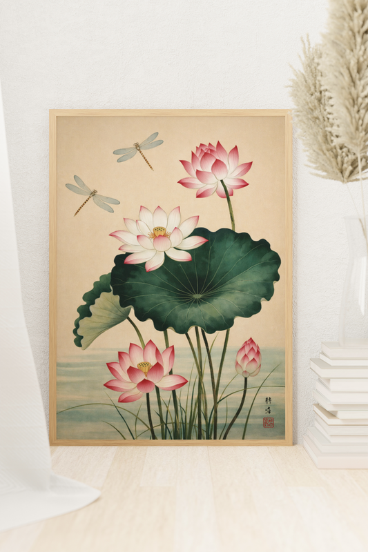 Affiche Lotus & Libellules – Poster Zen pour Salon
